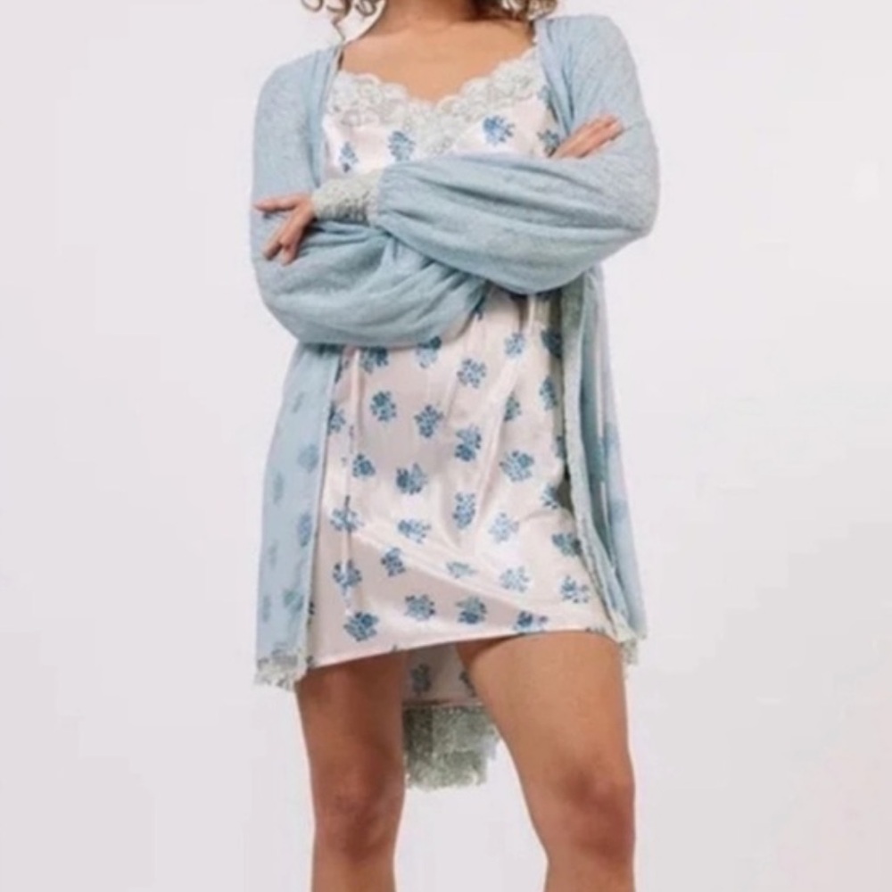 Free People We Are HAH Make It A Double Blue Lace Robe Size M